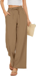 Women Flowy Palazzo Pants Drawstring Waist Wide Leg Loose Fit