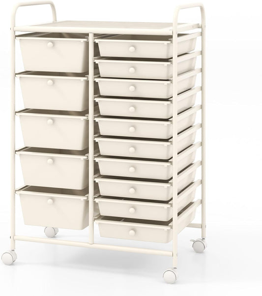 HAPPYGRILL 15-Drawer Rolling Cart for Home, Office & School