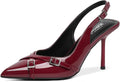 RIBONGZ Sexy Slingback Pumps Burgundy Pointed High Heels