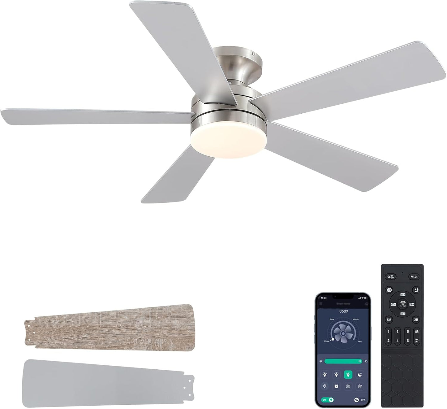 46IN Flush Mount Ceiling Fan with Lights and Remote Control