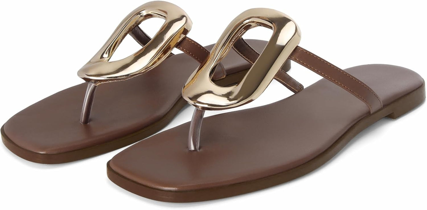Stylish Flip-Flops for Women with Bold Metal Hardware Design