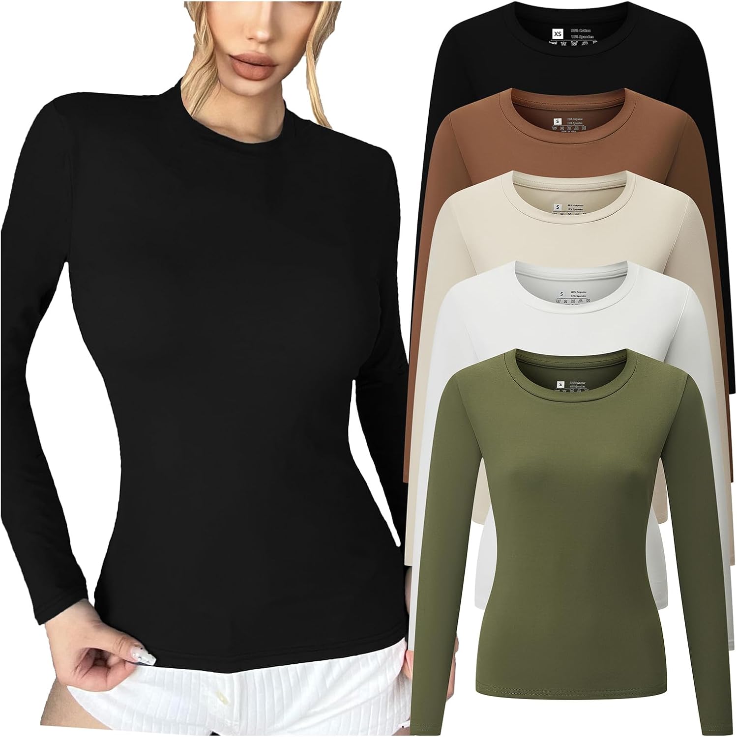 Vomidia 5 Piece Womens Crew Neck Long Sleeve Shirts for Fall