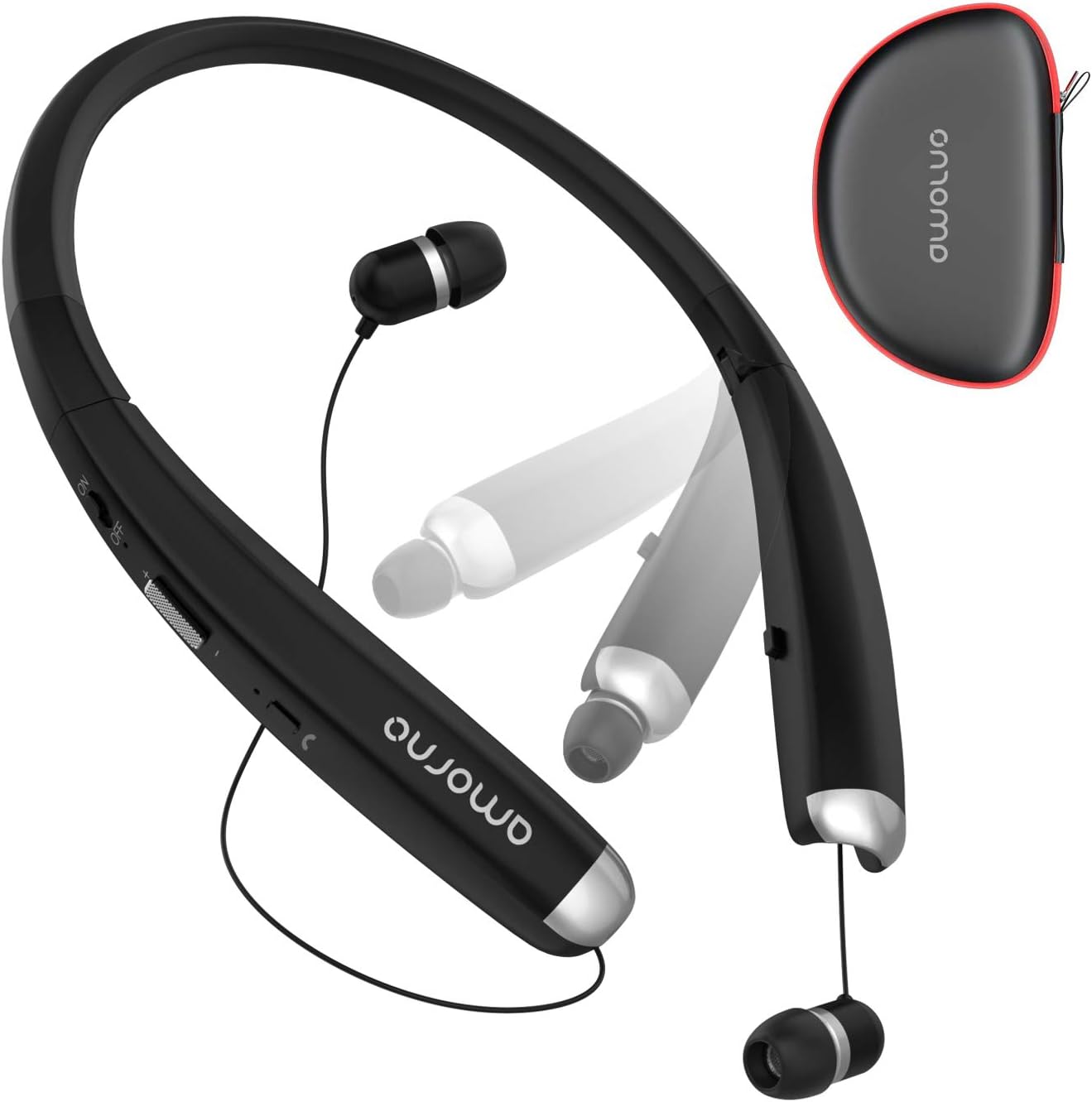 AMORNO Foldable Bluetooth Headphones - Wireless Neckband with Retractable Earbuds