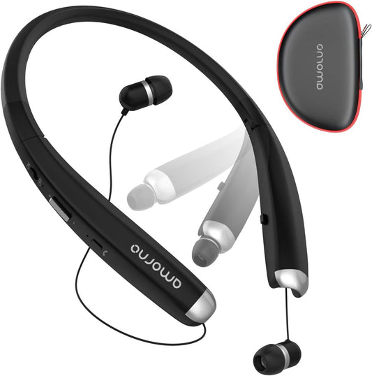 AMORNO Foldable Bluetooth Headphones - Wireless Neckband with Retractable Earbuds
