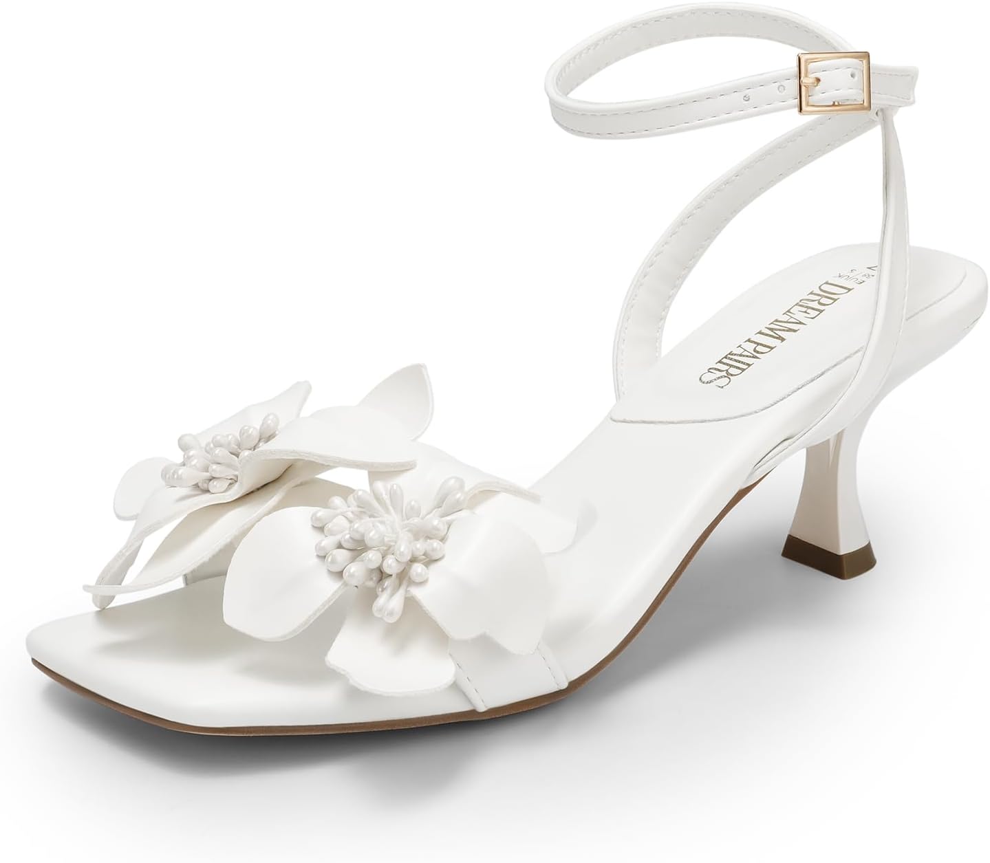 DREAM PAIRS Women's Flower Wedding Heels with Ankle Strap