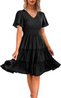 Sping Summer Women's Smocked Waist Tiered Midi Dress - Flowy Fit