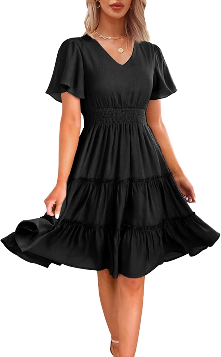 Zattcas Women 2025 Spring Summer Dress V Neck Casual Flowy