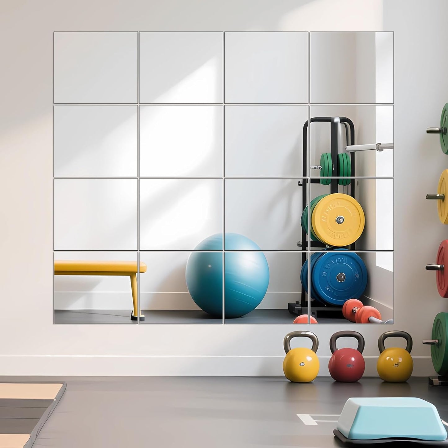 Ruomeng Home Gym Mirrors Set of 16 Frameless Wall Tiles