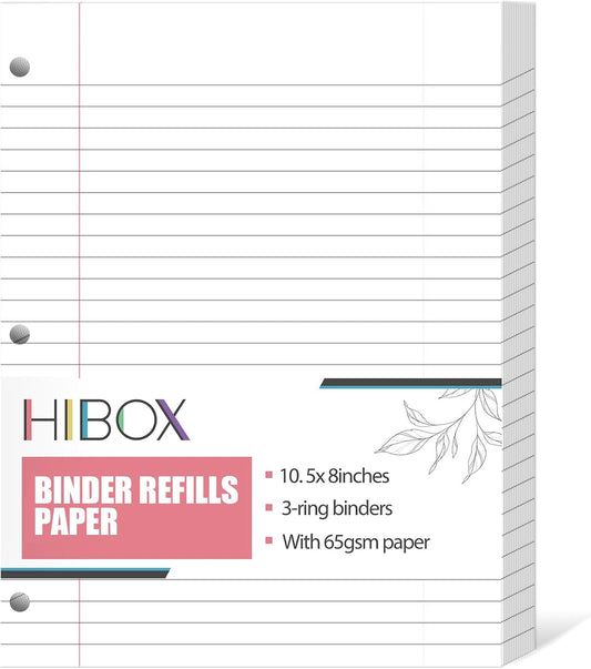 HIBOX Wide Ruled Loose Leaf Paper: 100 Sheets for Binder, School & Office