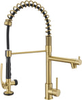 Brushed Gold Kitchen Faucet with Pull Down Sprayer - Commercial Style