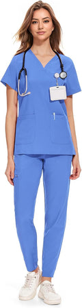 COZYFIT Medical Scrubs for Women Set - Curved V-Neck (Style 2JF5)