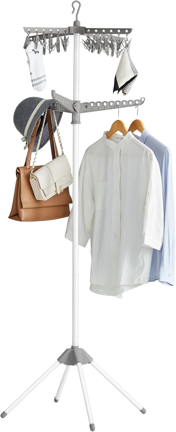 SONGMICS 2-Tier Clothes Drying Rack with Rotatable Arms and Clips