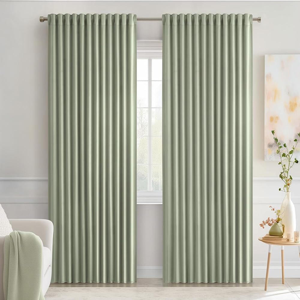 MIULEE Sage Green Back Tab Blackout Curtains for Privacy