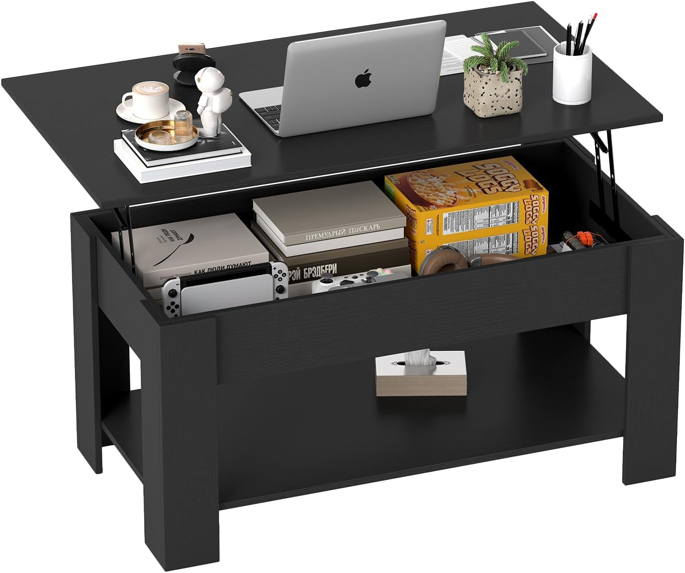 FDW 39.4 Lift Top Coffee Table with Hidden Compartment and Storage