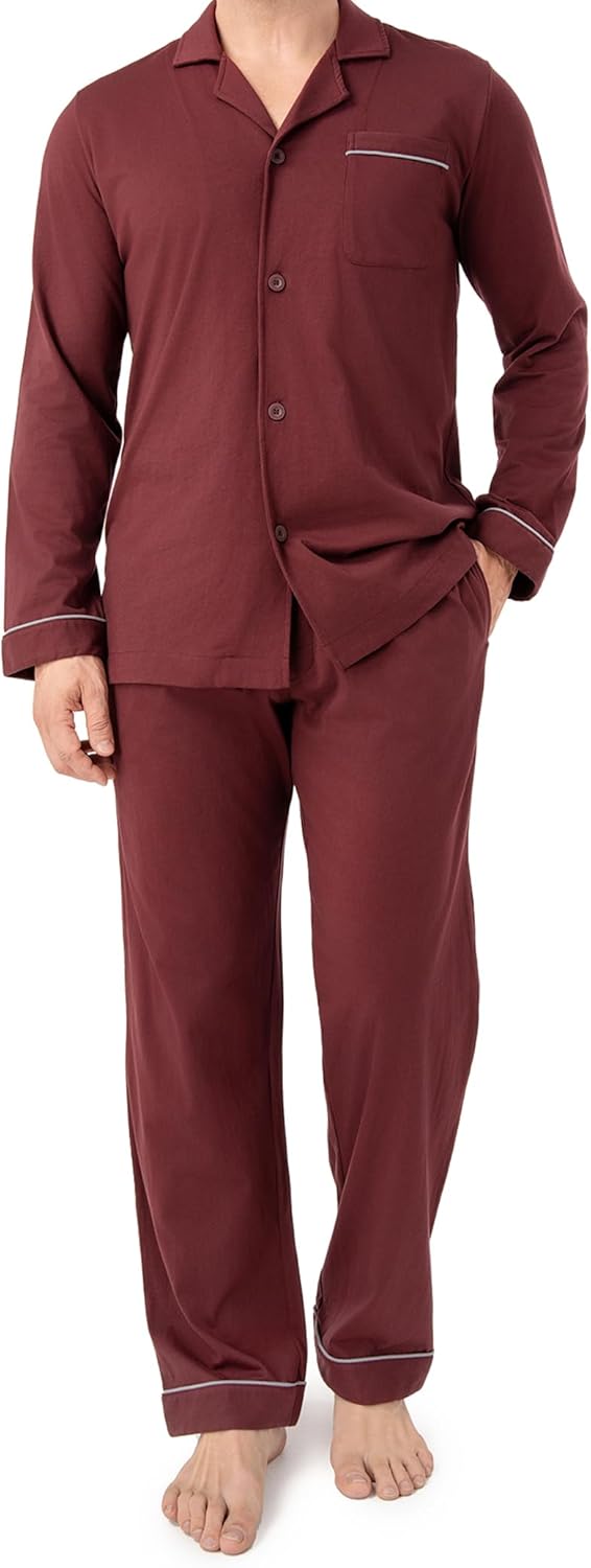 Comfortable Cotton Mens Pajamas Set with Notched Collar Design
