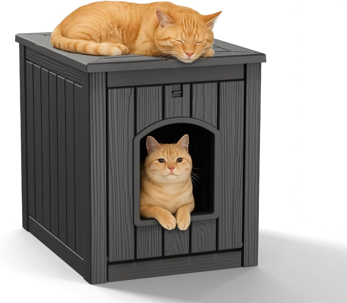 DRATO Outdoor Cat House - Weatherproof Resin Shelter for Cats