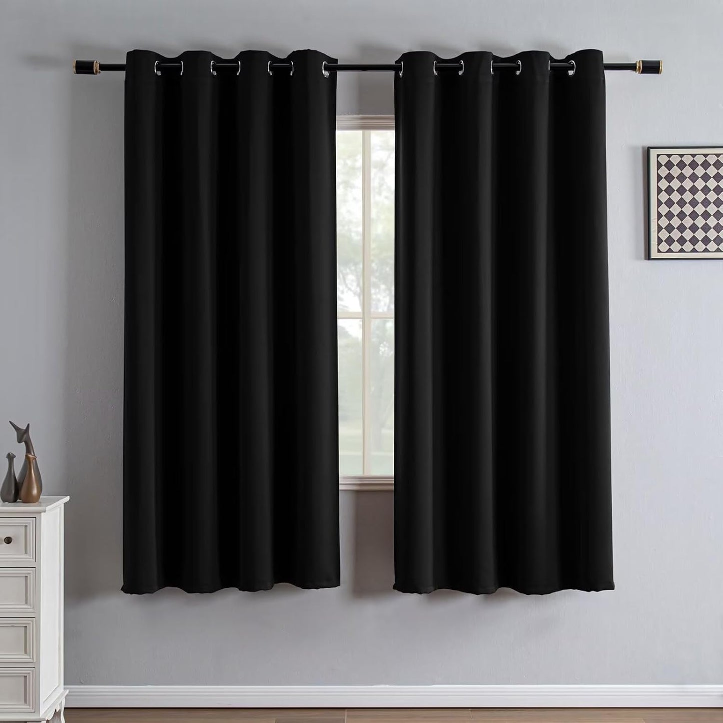 Black Blackout Curtains 72 Inch Length for Bedroom and Living Room