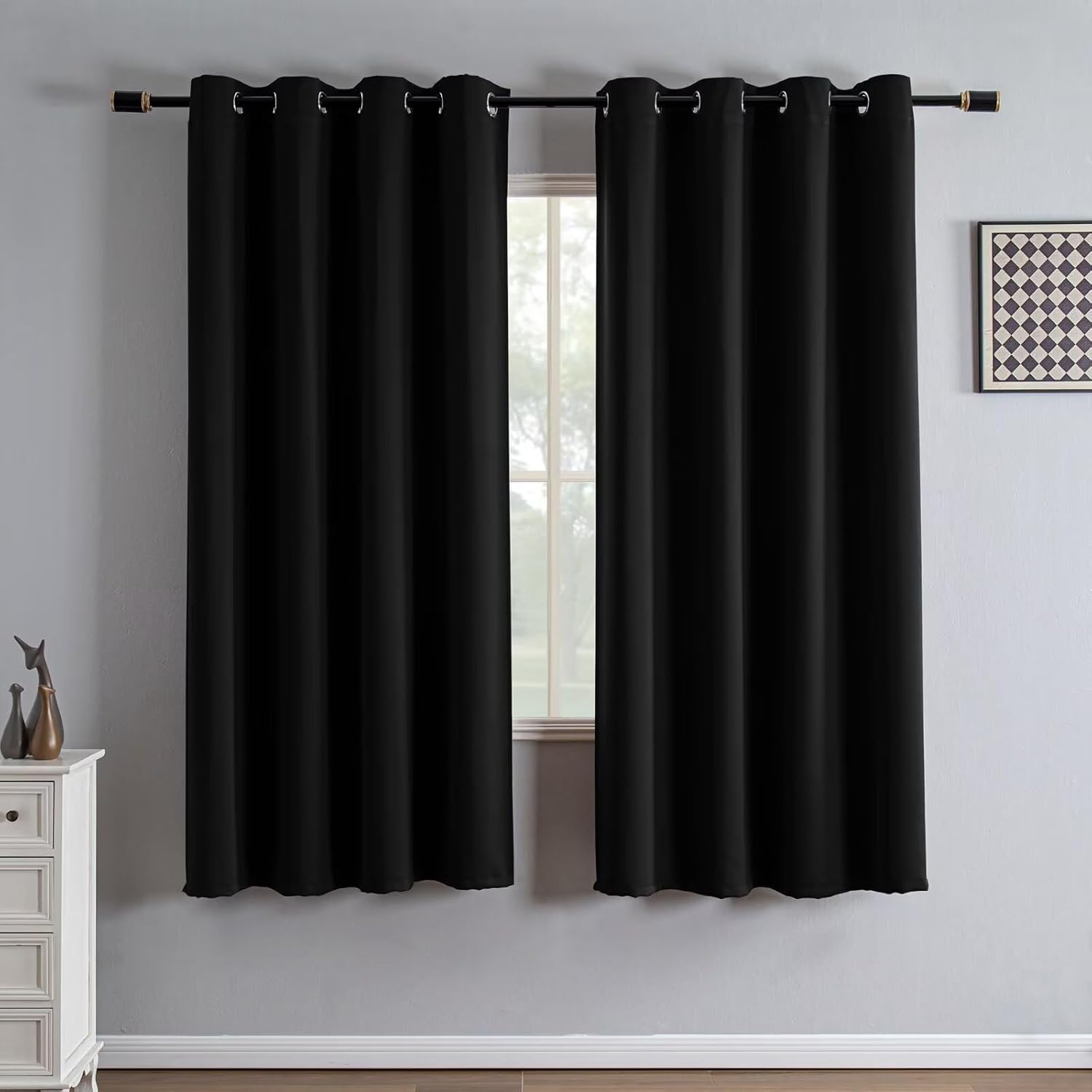Black Blackout Curtains 72 Inch Length for Bedroom and Living Room