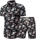 PASOK Men's Floral 2 Piece Tracksuit Casual Button Down Hawaiian Shirt
