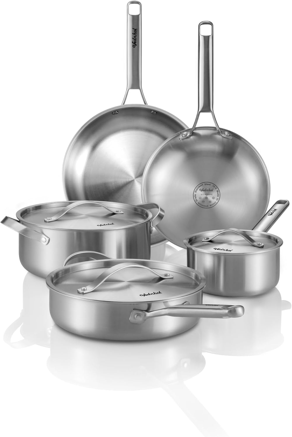 Stainless Steel Cookware Set by VEDNHOL - 8 Pcs Essential