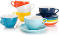 Sweese 6 Ounce Cappuccino Cups with Saucers - Assorted Porcelain Set