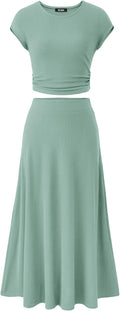 Two Piece Skirt Set Summer 2025 - Casual Crew Neck Crop & Midi Women's