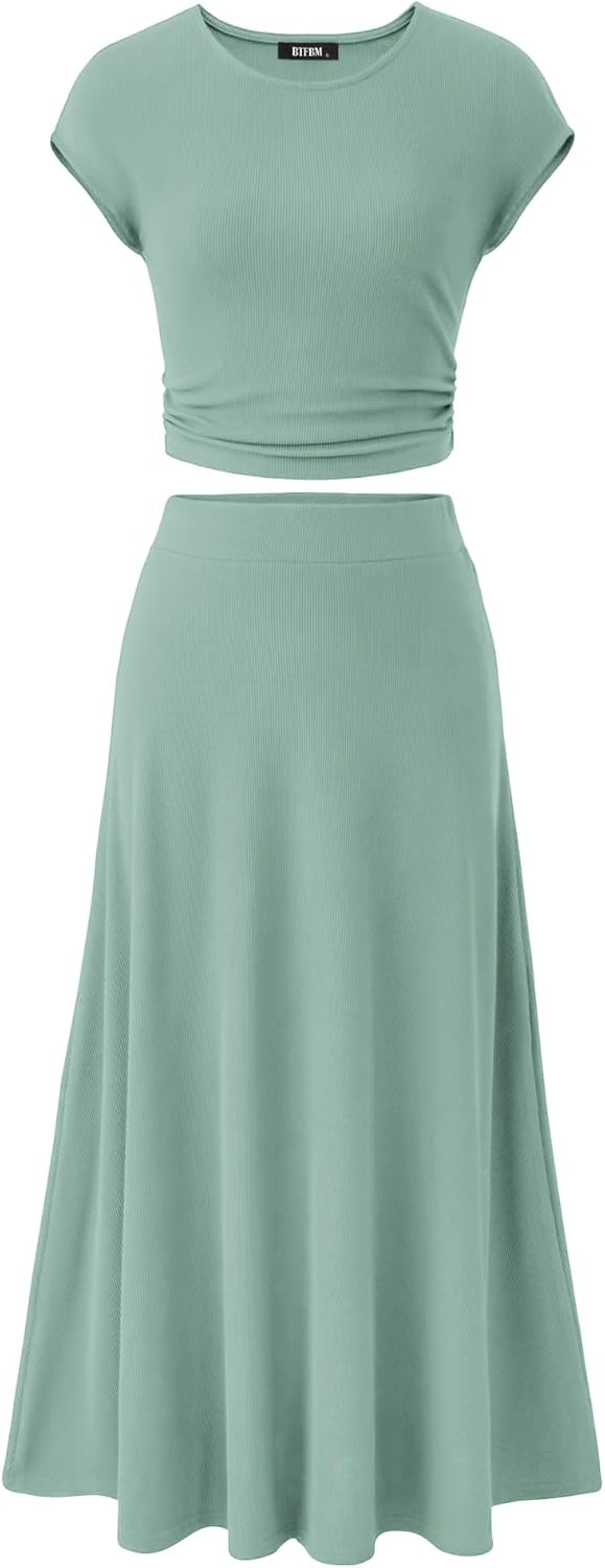 BTFBM Women Two Piece Skirt Set for Summer Vacation Style
