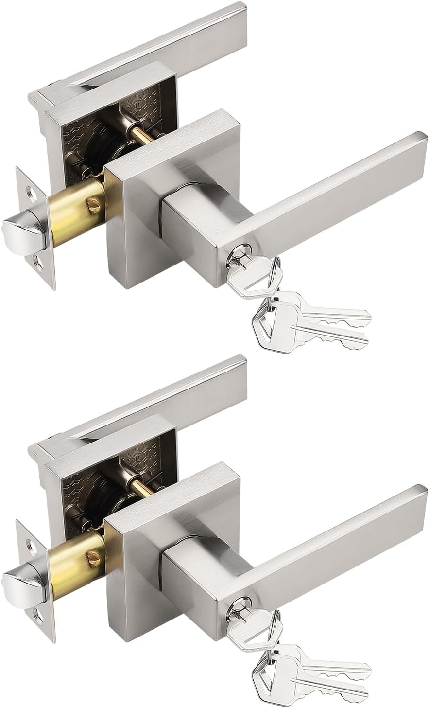 2 Pack Square Entry Door Levers with Lock and Key for Safety