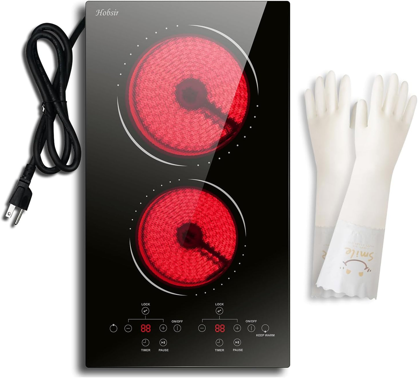 2 Burner Electric Cooktop with Safety Lock and Timer Features