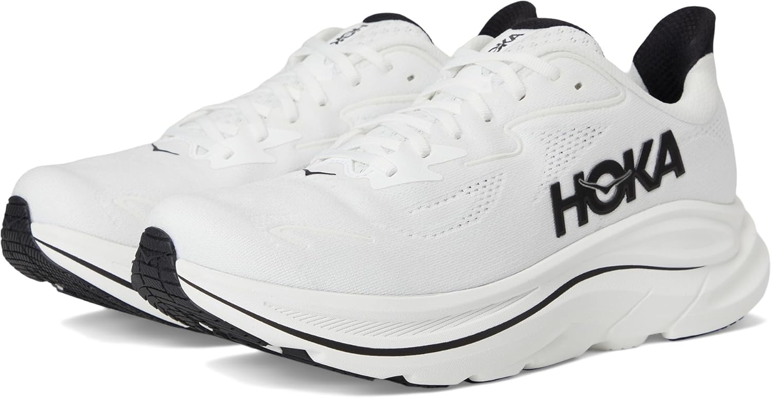 HOKA Mens Clifton 10 Running Shoes with Jacquard Knit Upper