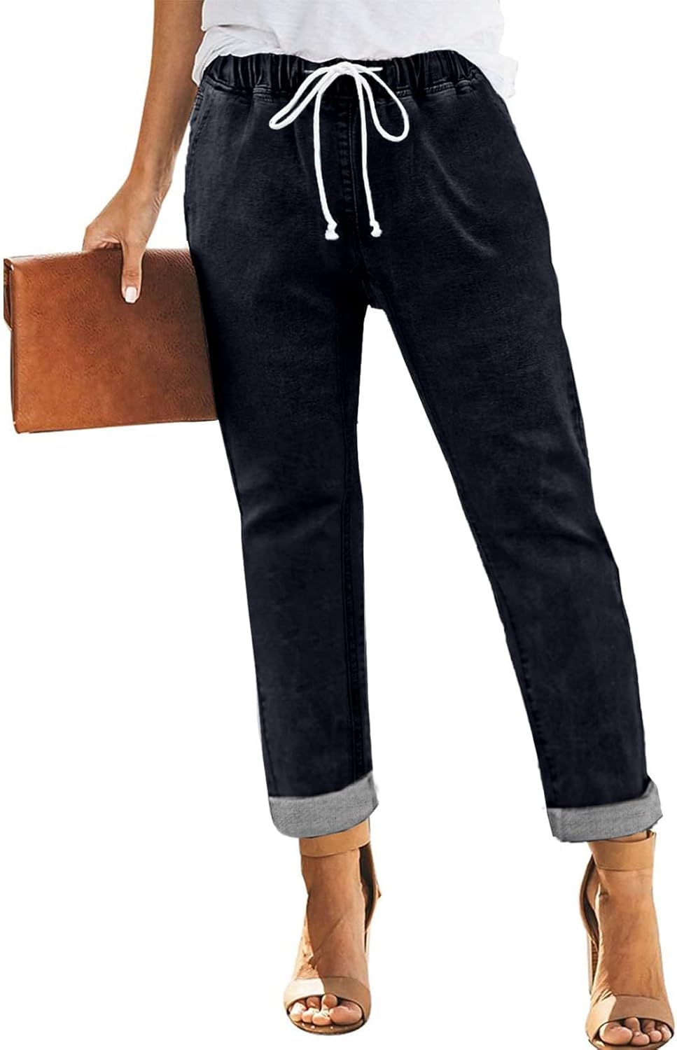 Stylish Women's Pull On Jeans with Drawstring Elastic Waist