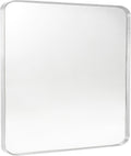 Silver Metal Framed Bathroom Mirror for Wall, Brushed Nickel Rounded