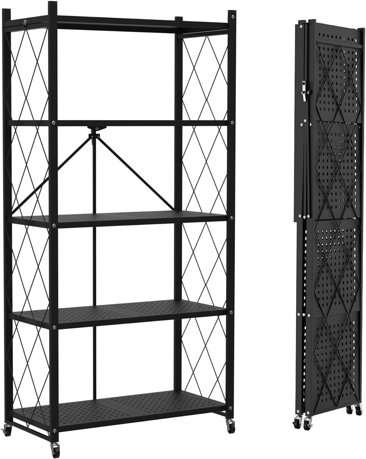 5-Tier Foldable Storage Shelf with Wheels for Stylish Storage