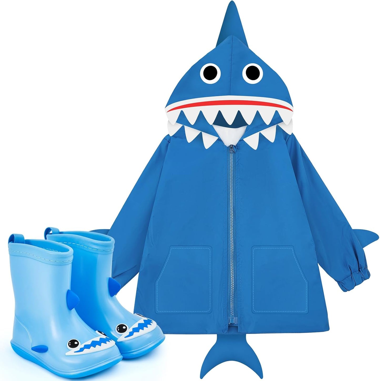 Toddler Raincoat and Rain Boots Set for Kids with Shark Design