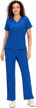 COZYFIT Scrubs for Women V Neck Top and Bootcut Cargo Pants Women's