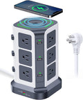 Power Strip Tower with Wireless Charger - 12 AC, 6 USB, Surge Protect