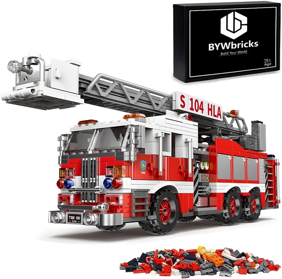 City Ladder Fire Truck Building Blocks Set for Kids and Adults