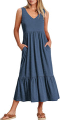 Womens Summer Maxi Dress Fit & Flare V Neck Sleeveless (Style Z32B)