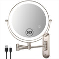 30X Wall Mounted Makeup Mirror with Lights - Dimmable 3 Color Modes