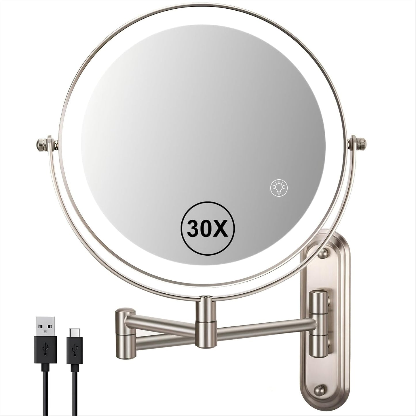 30X Wall Mounted Makeup Mirror with Lights for Flawless Beauty