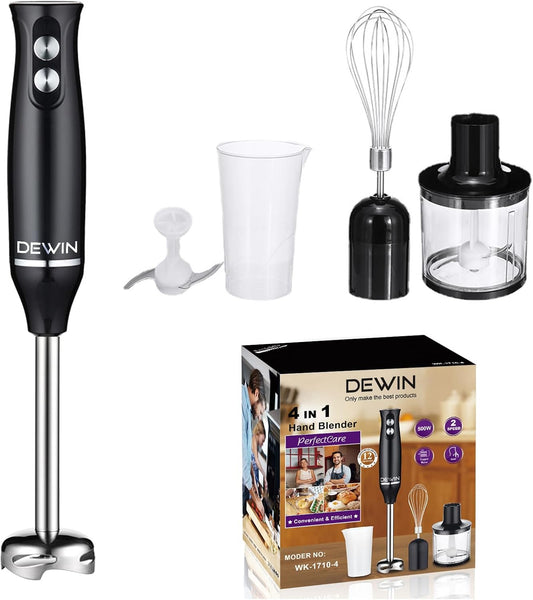 DEWIN 500W Immersion Blender - 4-in-1 Hand with Chopper & Whisk