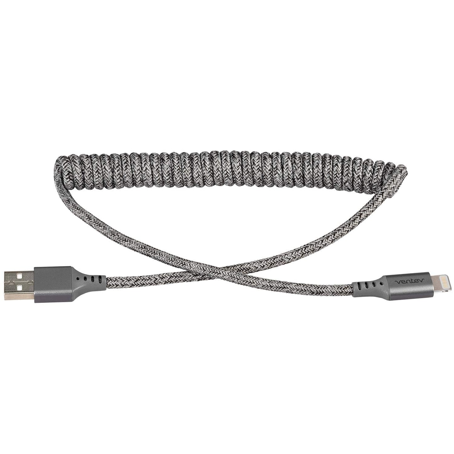 Ventev Helix 14 Coiled Lightning Cable | MFi Certified Fast Charger | Tangle-Free | Car iPhone Charger