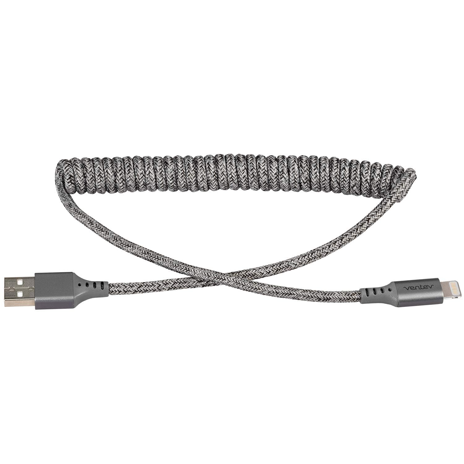 Ventev Helix 14 Coiled Lightning Cable | MFi Certified Fast Charger | Tangle-Free | Car iPhone Charger