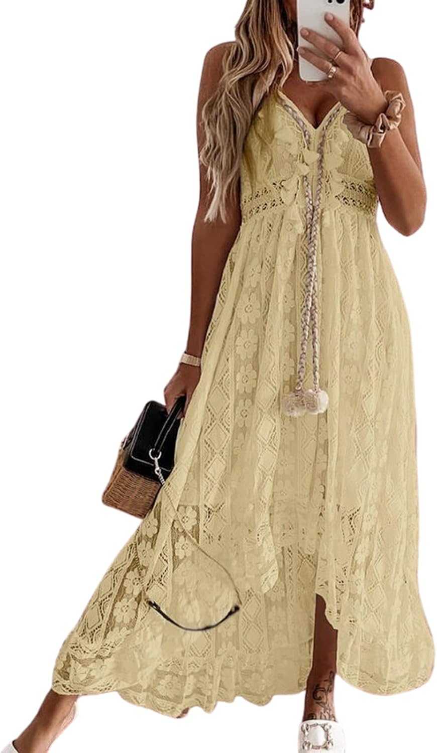 CUPSHE Women's Summer Dresses Sleeveless Lace Casual Maxi Dress