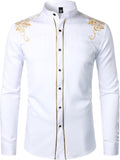 ZEROYAA Men's Luxury Gold Embroidery Slim Fit Dress Shirt