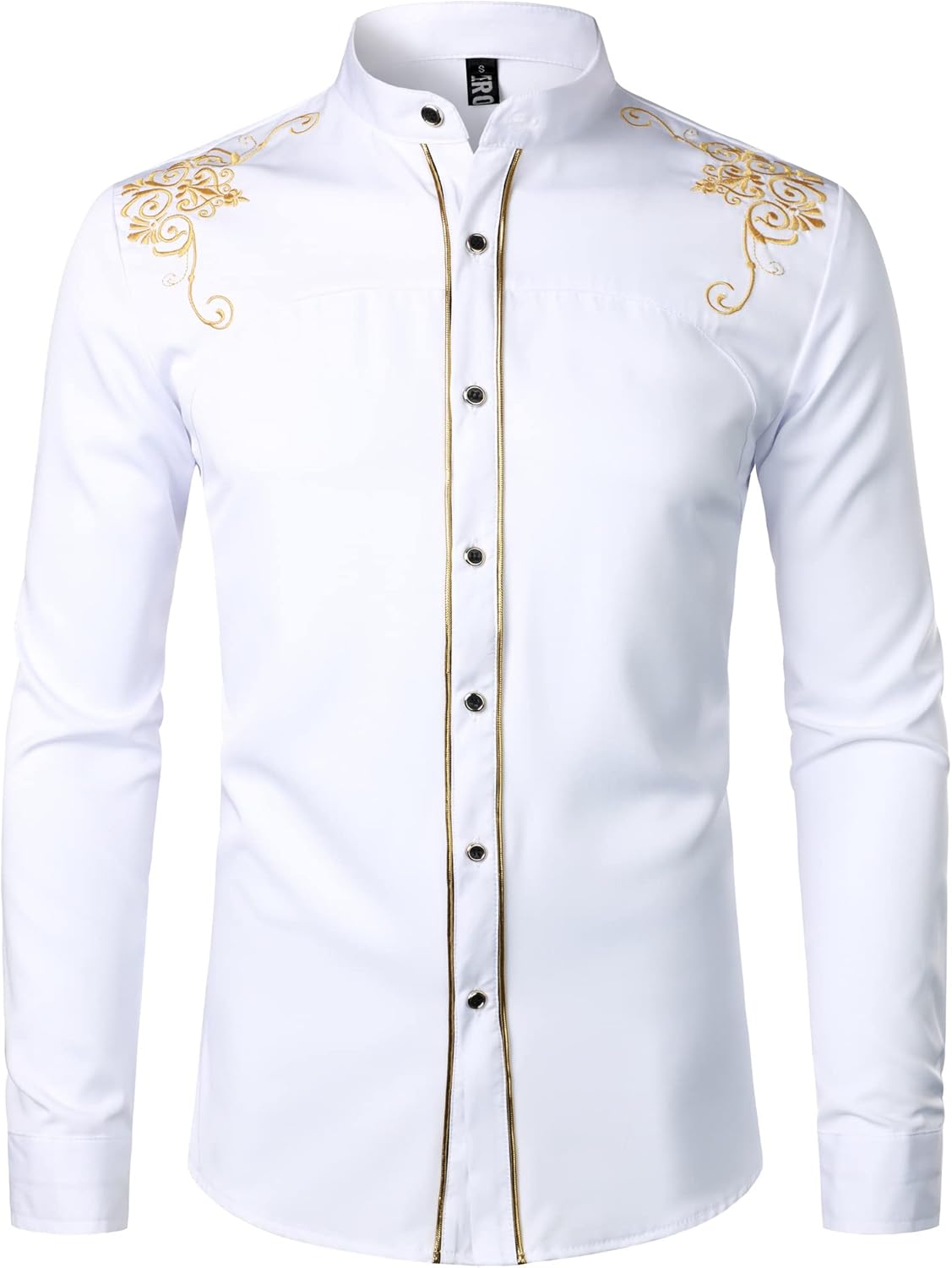 ZEROYAA Men's Luxury Gold Embroidery Slim Fit Dress Shirt