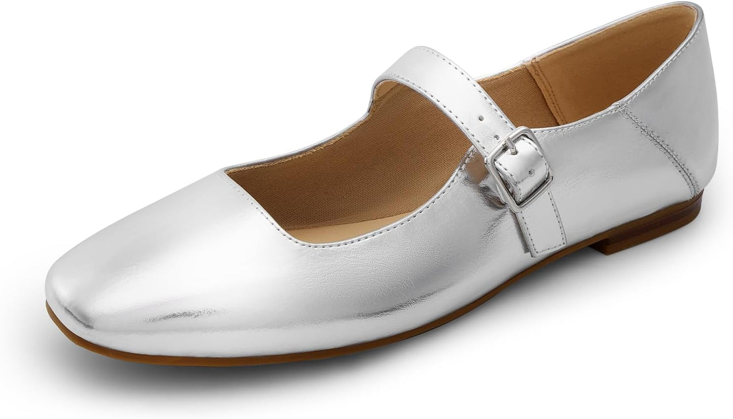 DREAM PAIRS Women's Silver Square Toe Mary Jane Flats Review