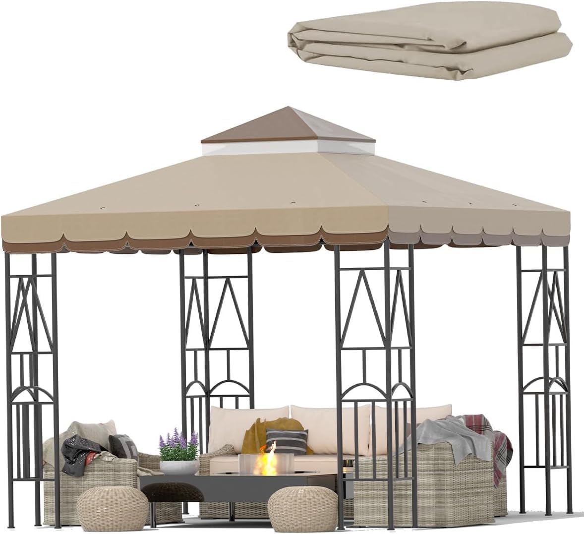 10x10 Double Tiered Gazebo Canopy Cover - Sunshade Upgrade