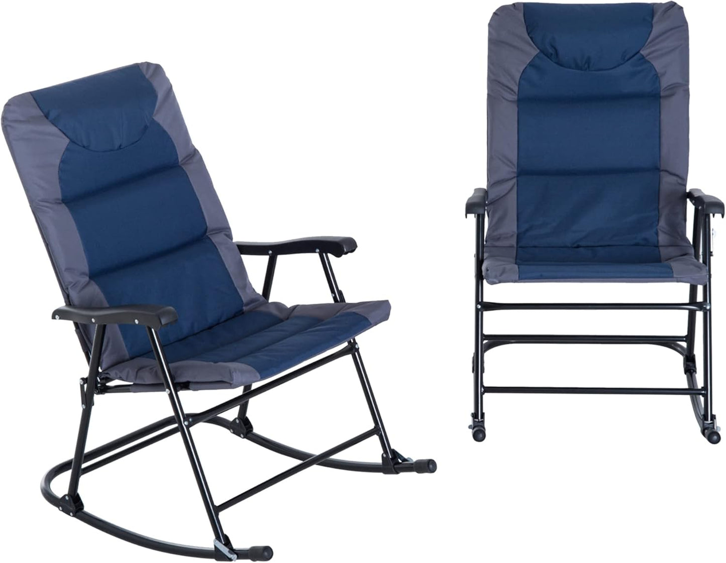 Outsunny 2 Folding Rocking Chairs Set, Navy Blue