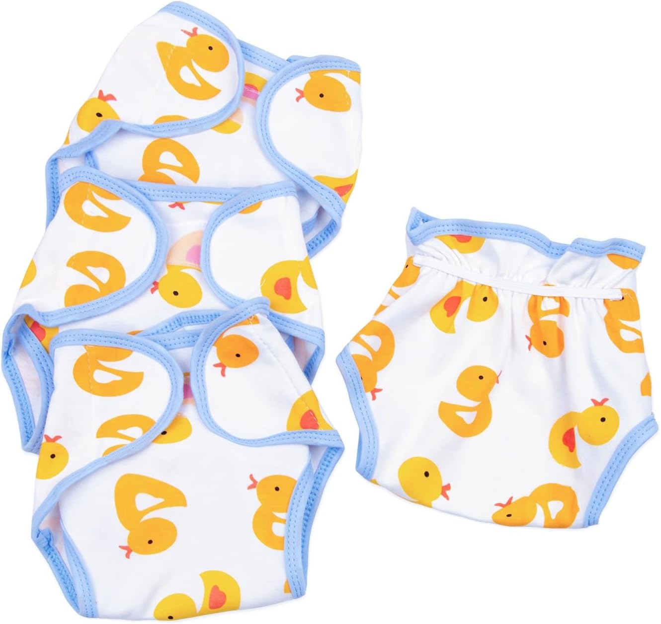 4 PCS Washable Reusable Diapers for Reborn Dolls - Yellow Duck Set